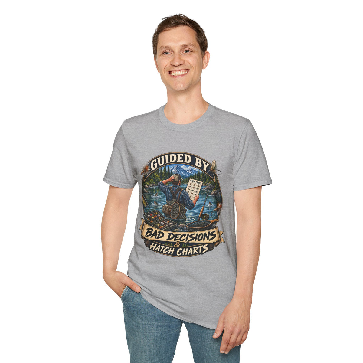 T-Shirt — "Guided By Bad Decisions" Fishing Hatch Chart Graphic Tee
