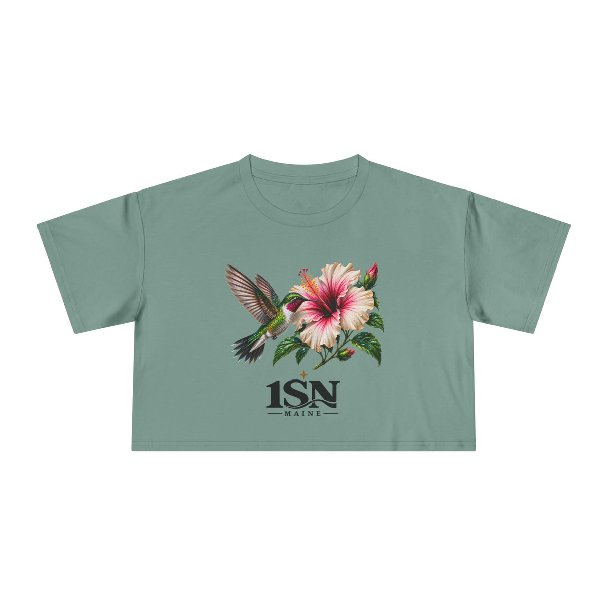 Hummingbird & Hibiscus Crop Tee — Floral Garden Graphic Women's Top