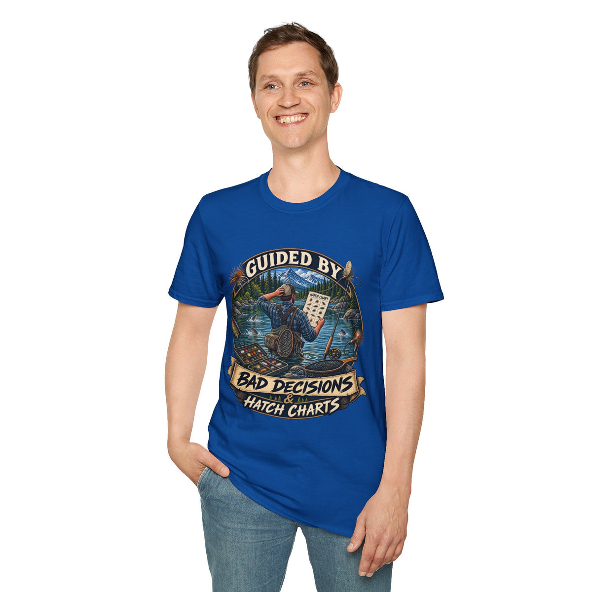 T-Shirt — "Guided By Bad Decisions" Fishing Hatch Chart Graphic Tee