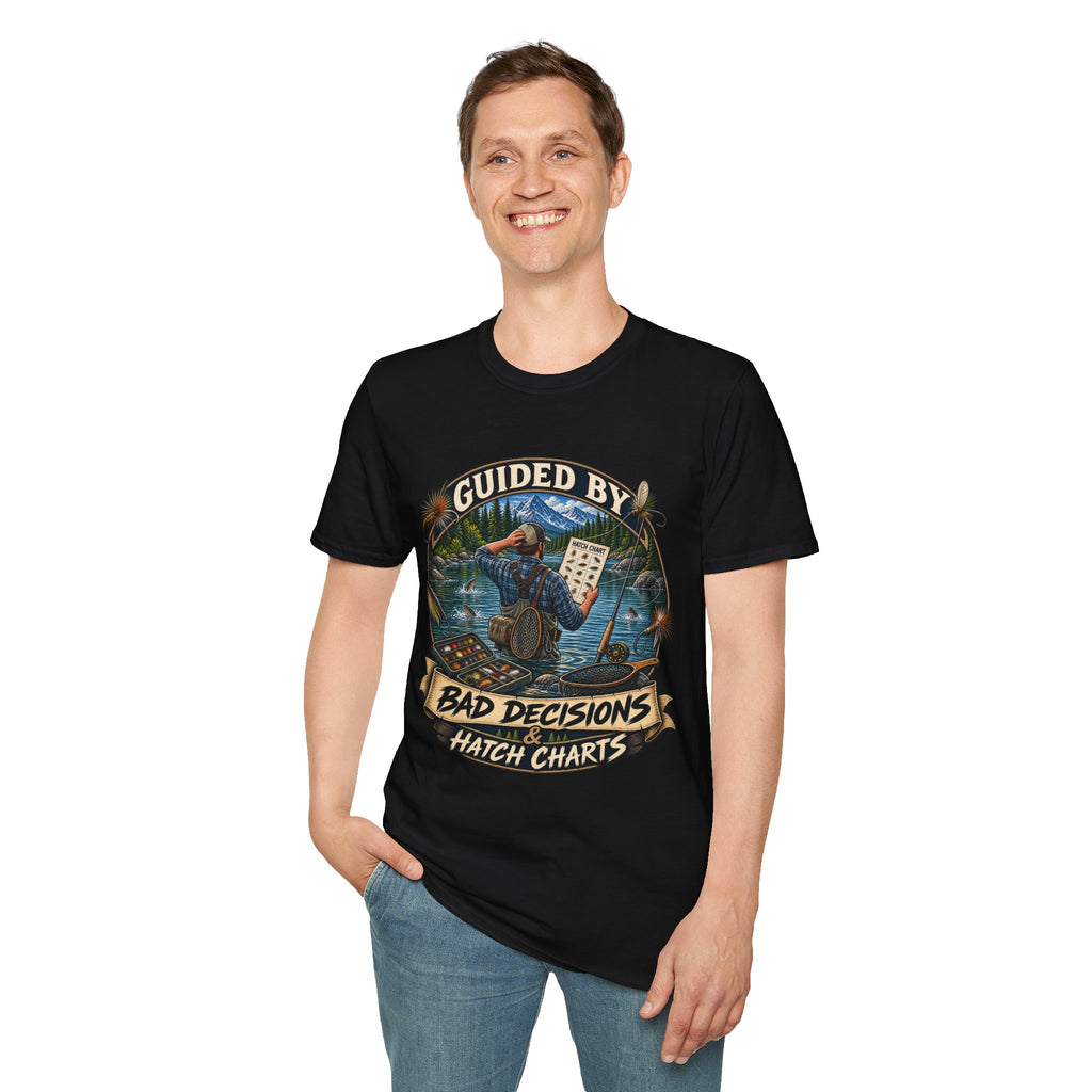 T-Shirt — "Guided By Bad Decisions" Fishing Hatch Chart Graphic Tee