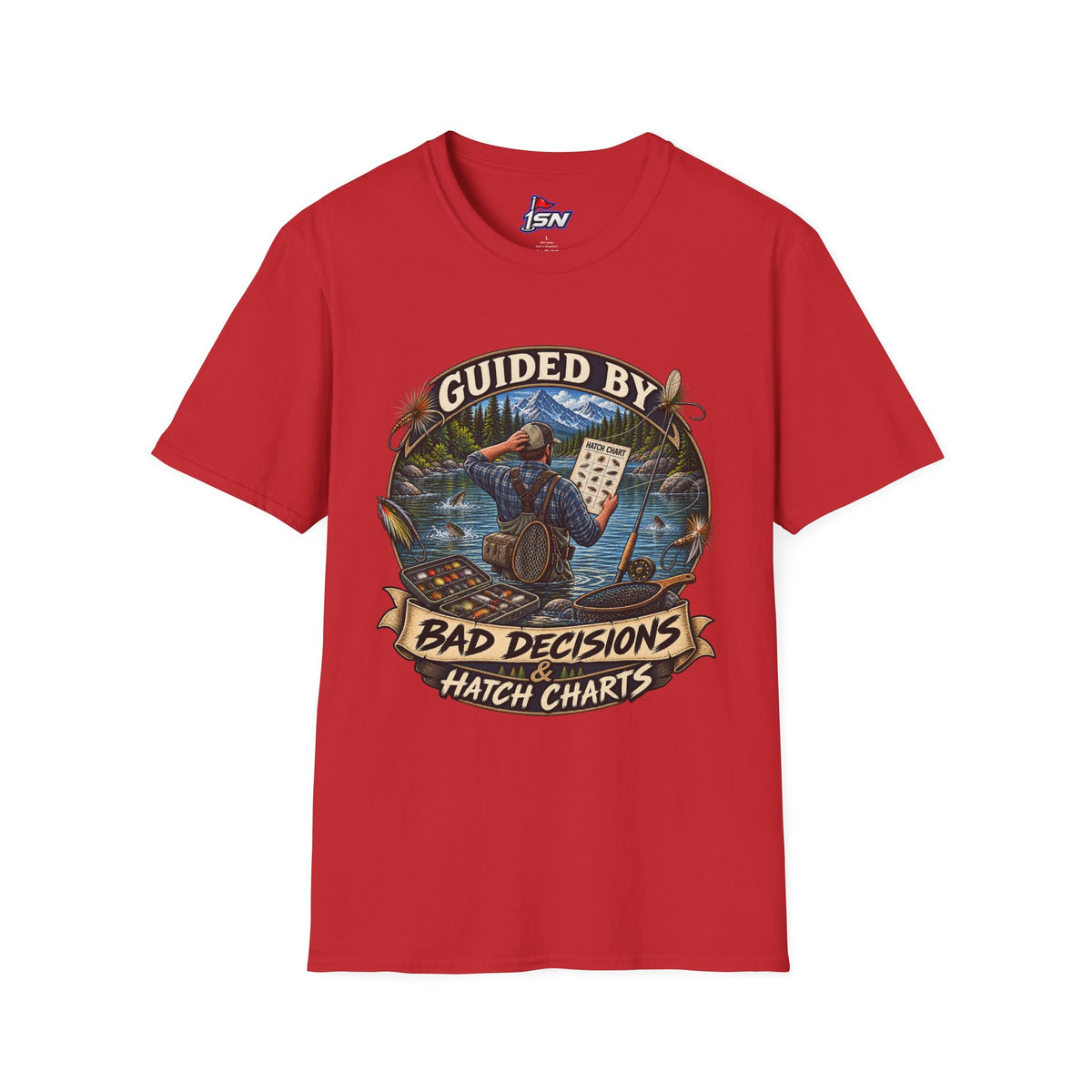 T-Shirt — "Guided By Bad Decisions" Fishing Hatch Chart Graphic Tee