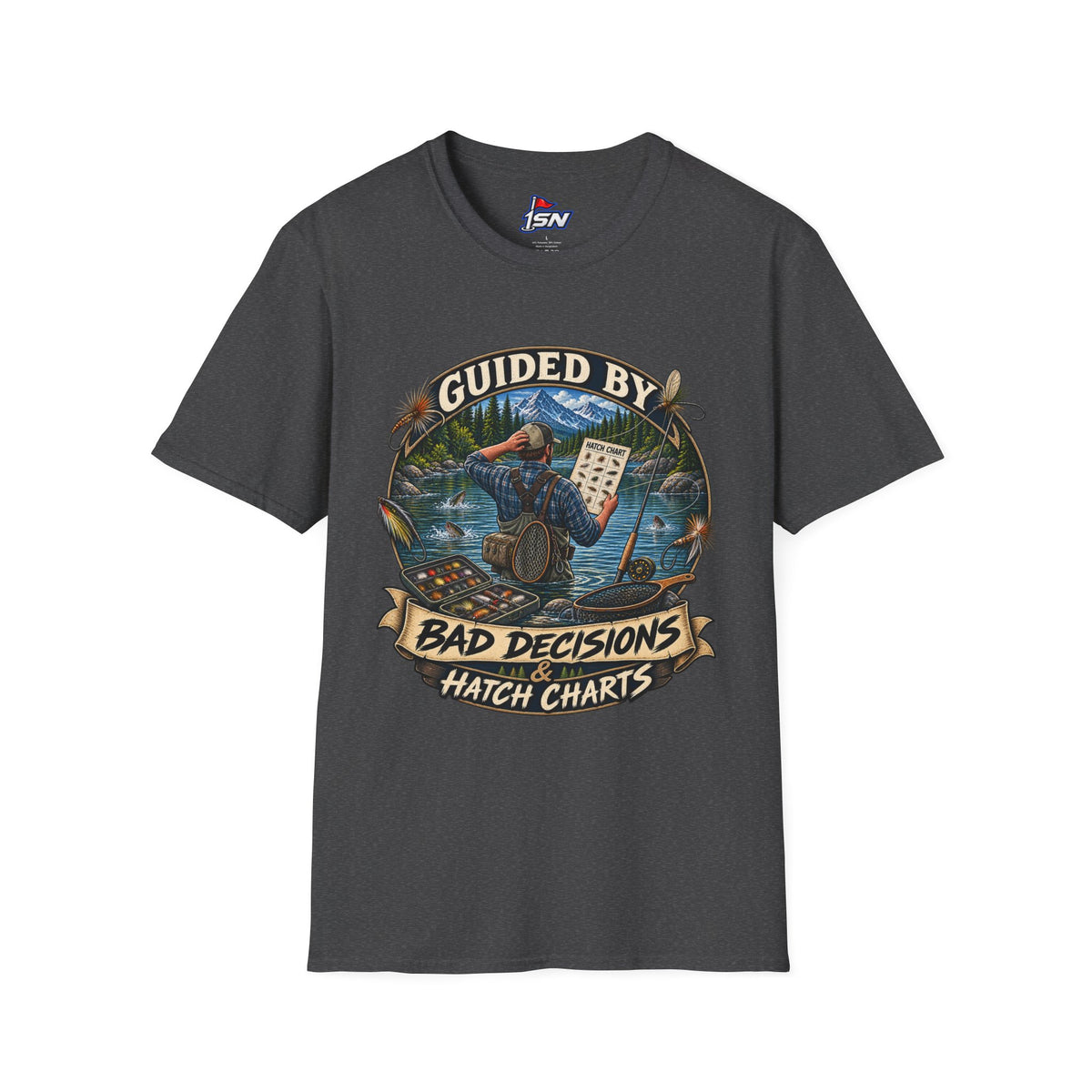 T-Shirt — "Guided By Bad Decisions" Fishing Hatch Chart Graphic Tee
