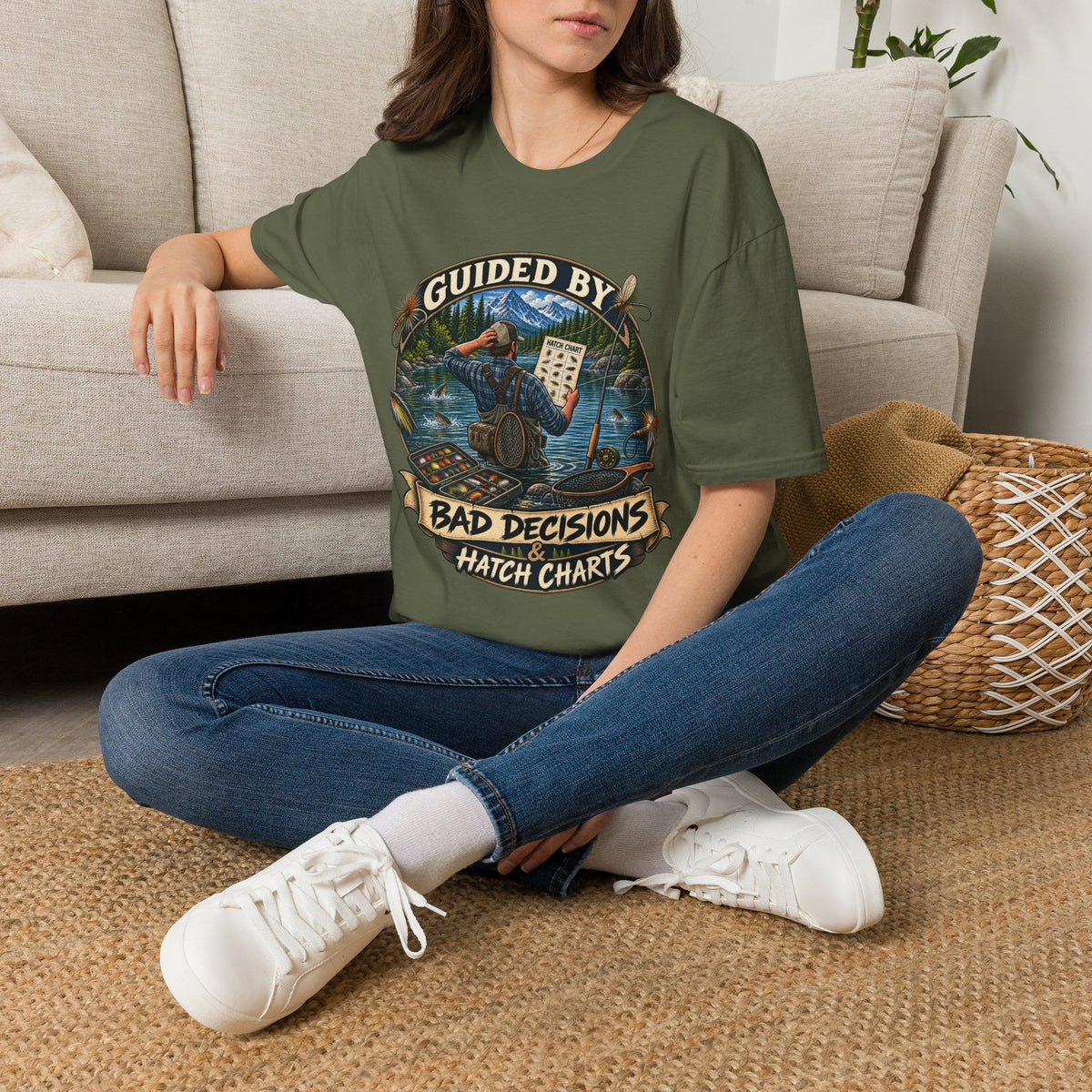 T-Shirt — "Guided By Bad Decisions" Fishing Hatch Chart Graphic Tee