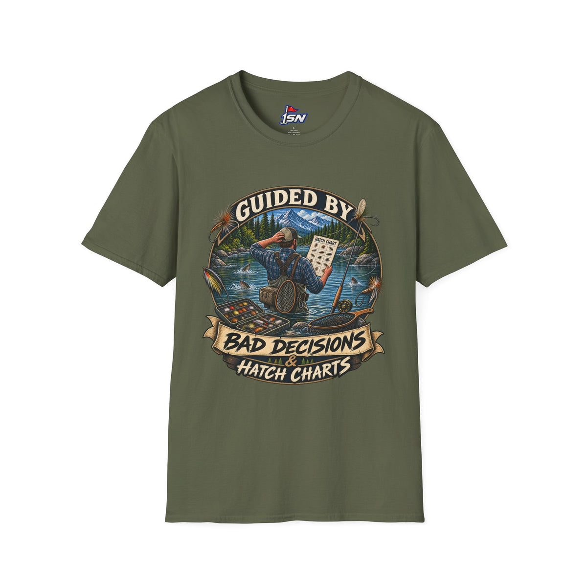 T-Shirt — "Guided By Bad Decisions" Fishing Hatch Chart Graphic Tee