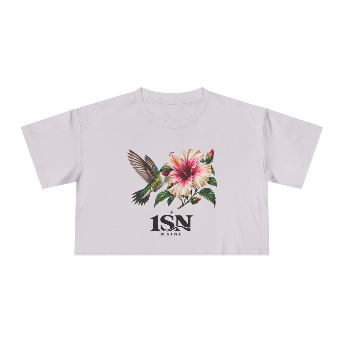 Hummingbird & Hibiscus Crop Tee — Floral Garden Graphic Women's Top