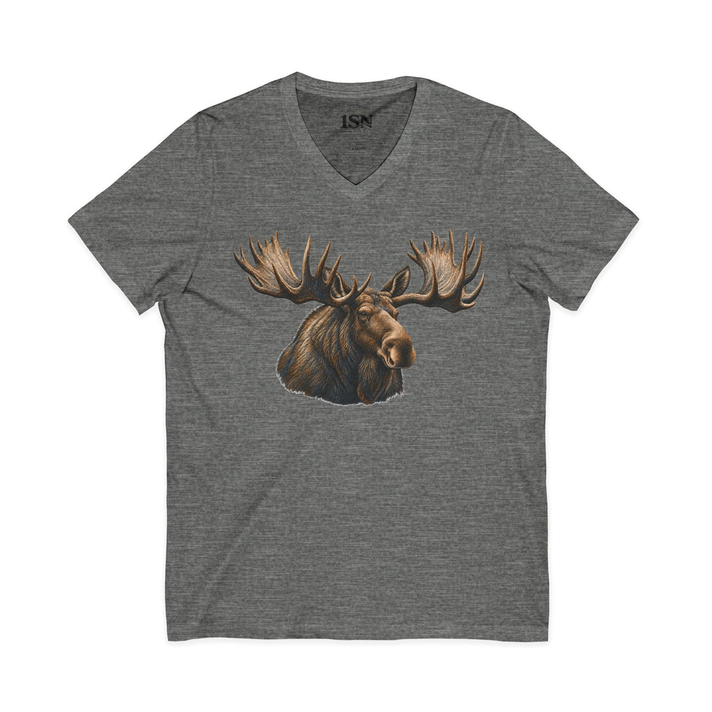 Majestic Moose V-Neck Tee — Realistic Moose Head Graphic (Maine Edition) 1SN