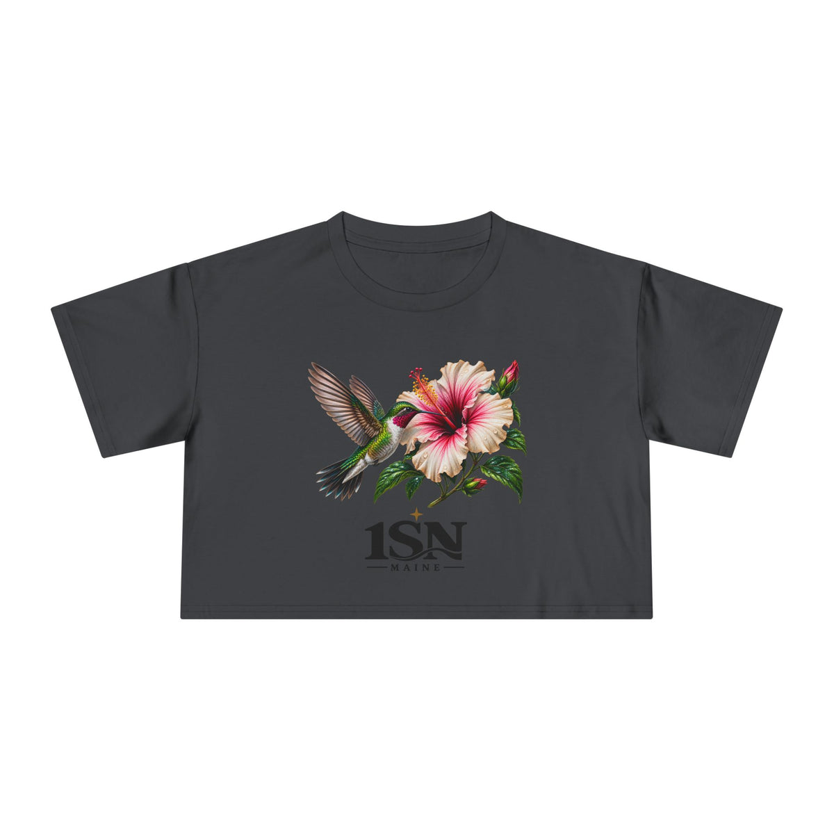Hummingbird & Hibiscus Crop Tee — Floral Garden Graphic Women's Top