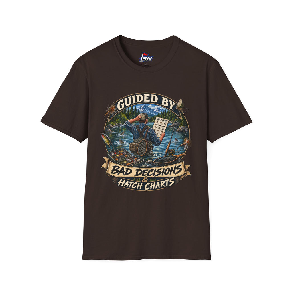 T-Shirt — "Guided By Bad Decisions" Fishing Hatch Chart Graphic Tee