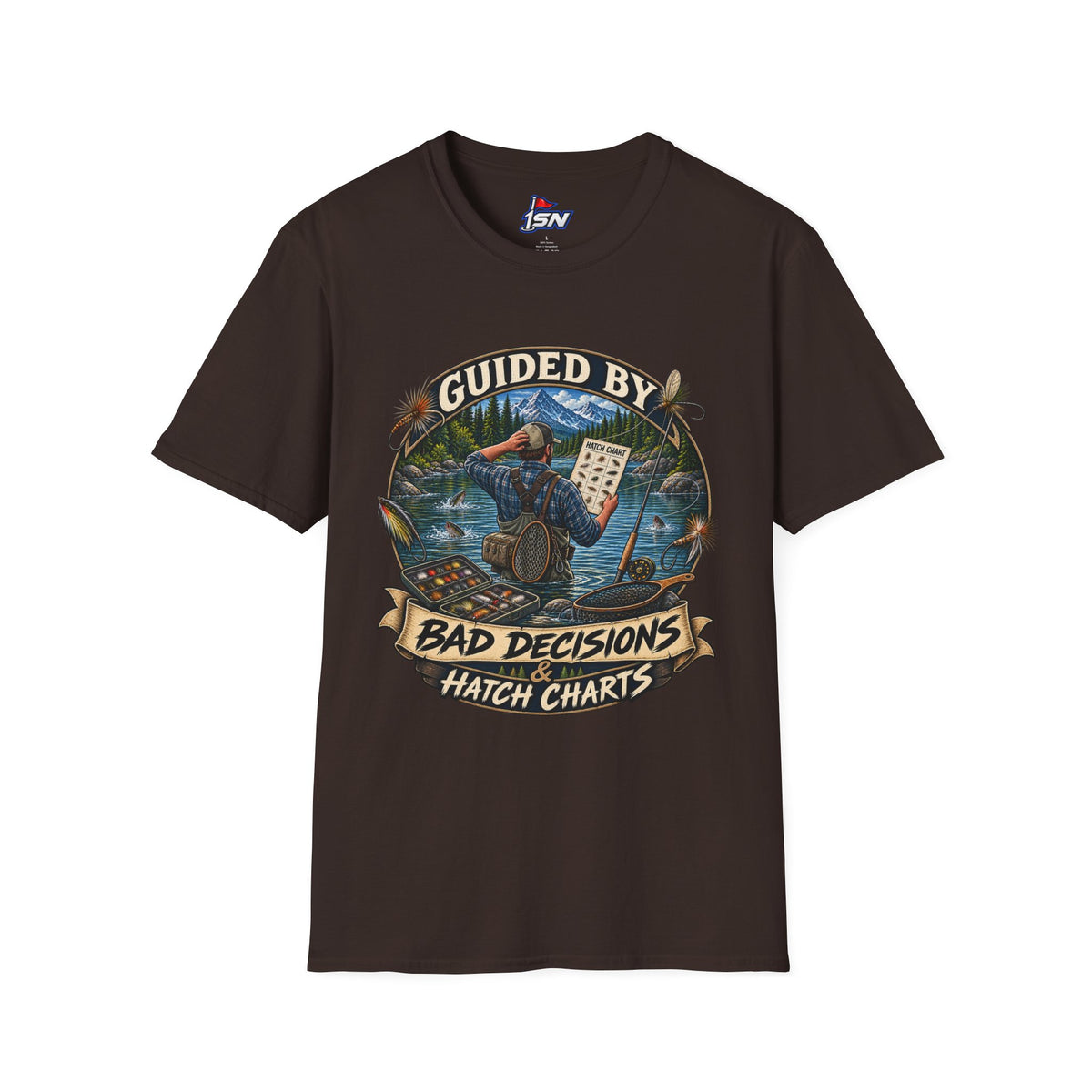 T-Shirt — "Guided By Bad Decisions" Fishing Hatch Chart Graphic Tee