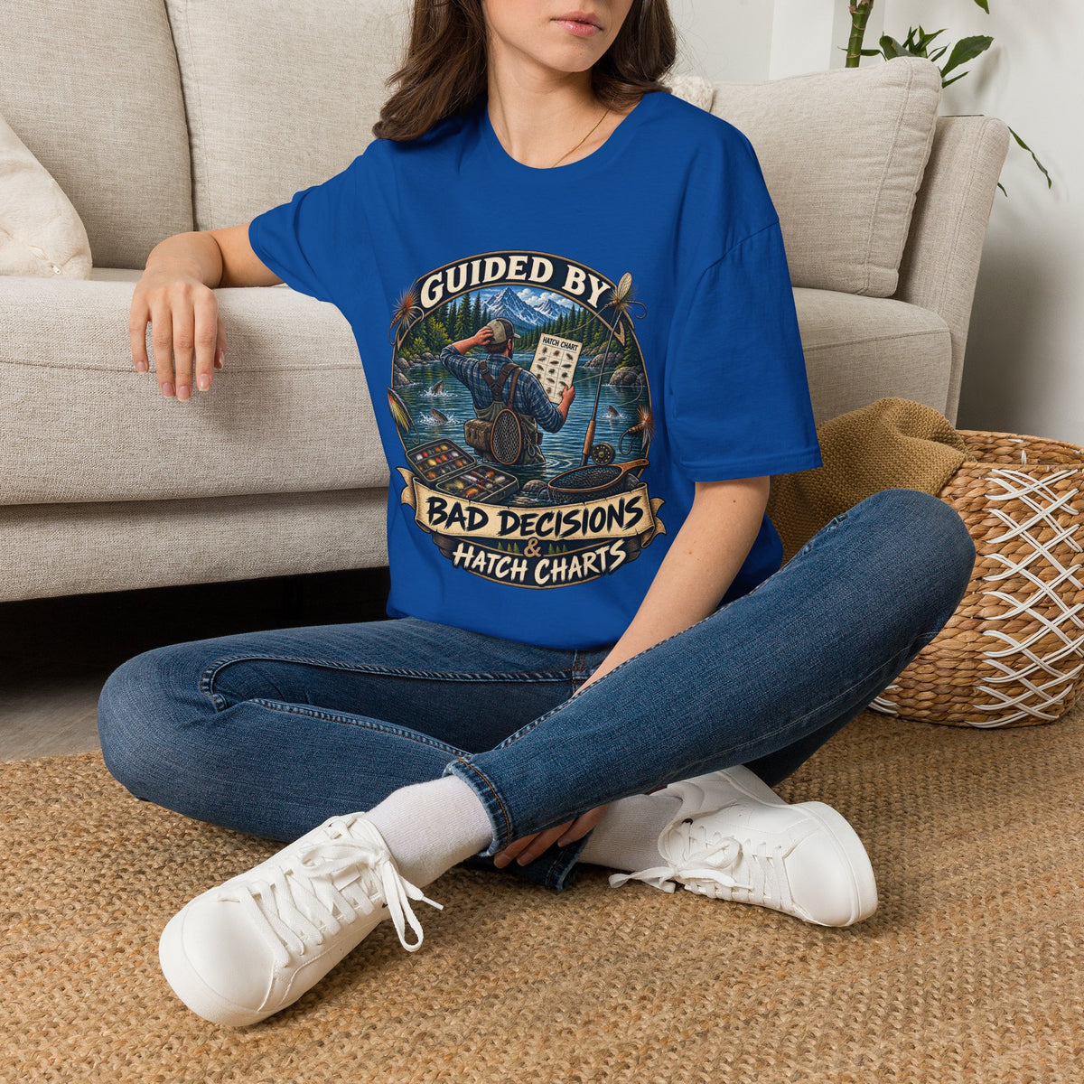 T-Shirt — "Guided By Bad Decisions" Fishing Hatch Chart Graphic Tee