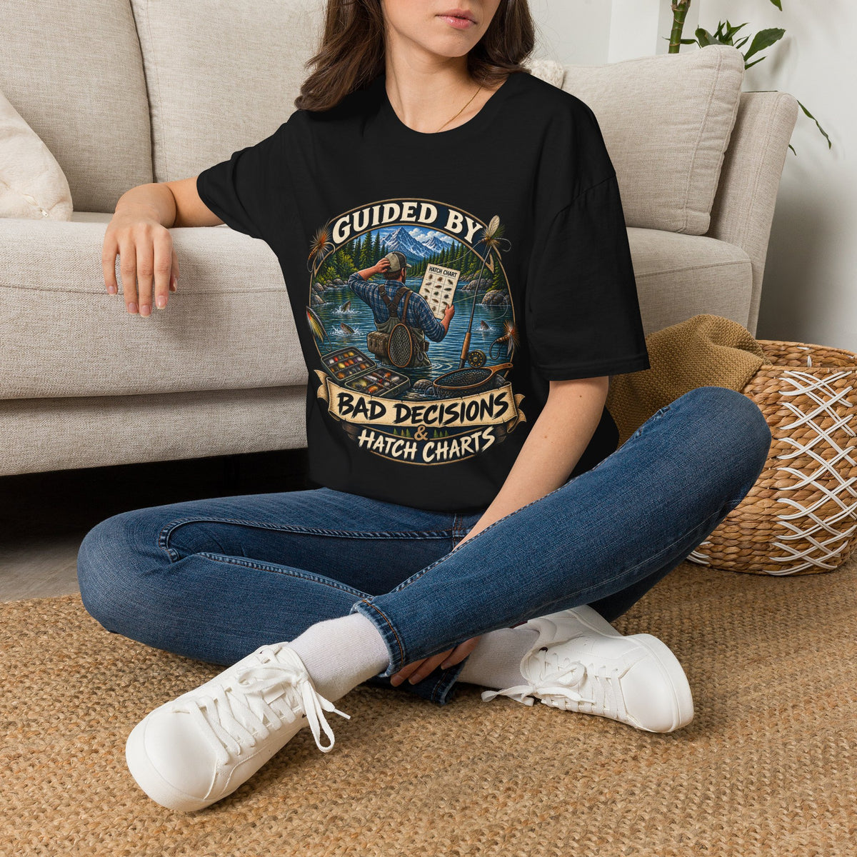 T-Shirt — "Guided By Bad Decisions" Fishing Hatch Chart Graphic Tee