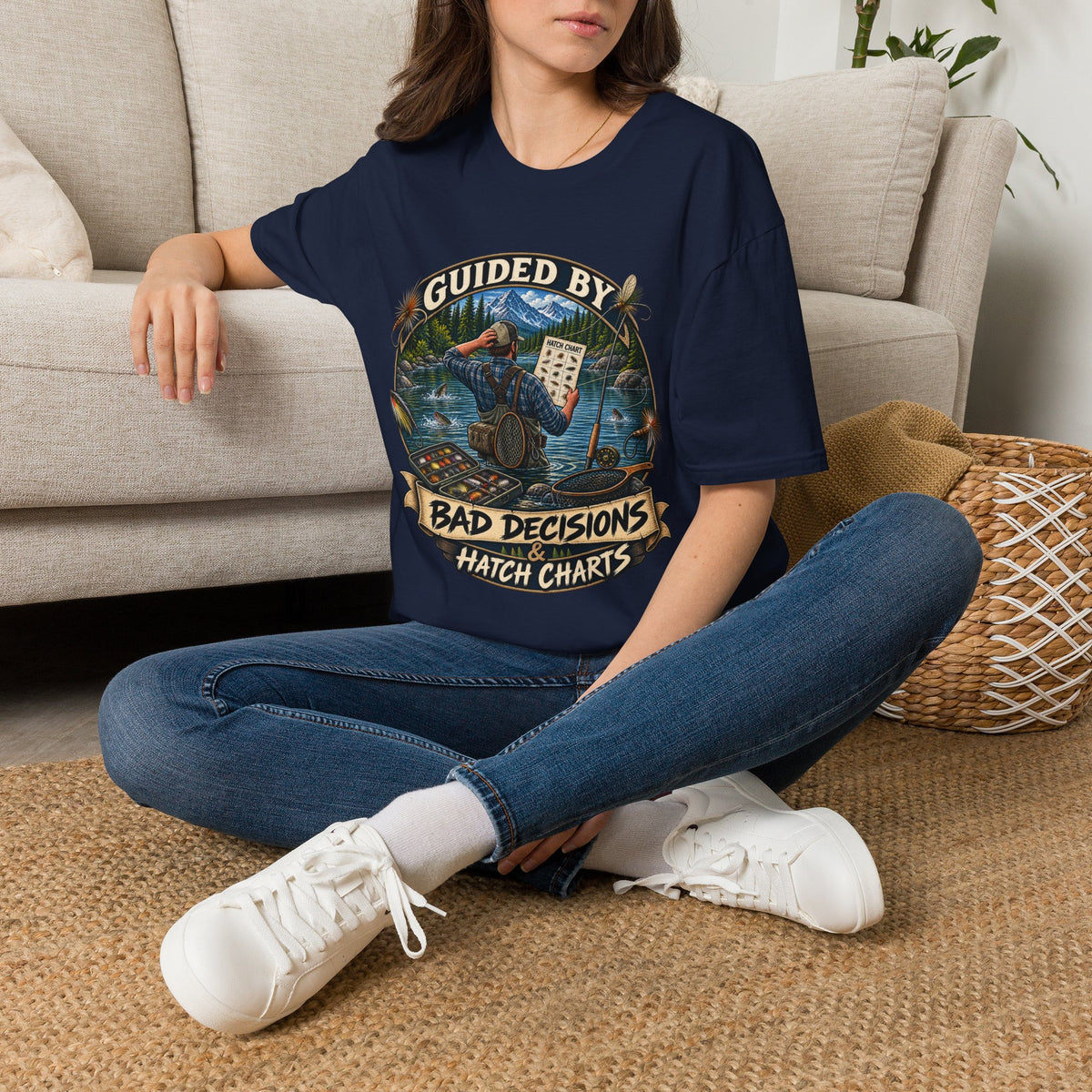 T-Shirt — "Guided By Bad Decisions" Fishing Hatch Chart Graphic Tee