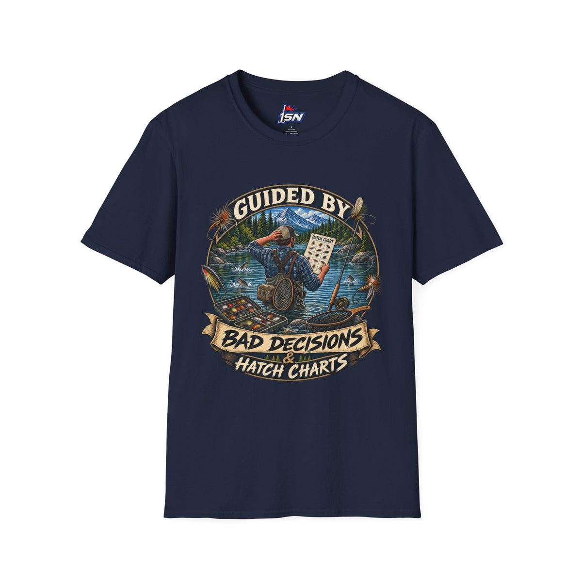 T-Shirt — "Guided By Bad Decisions" Fishing Hatch Chart Graphic Tee