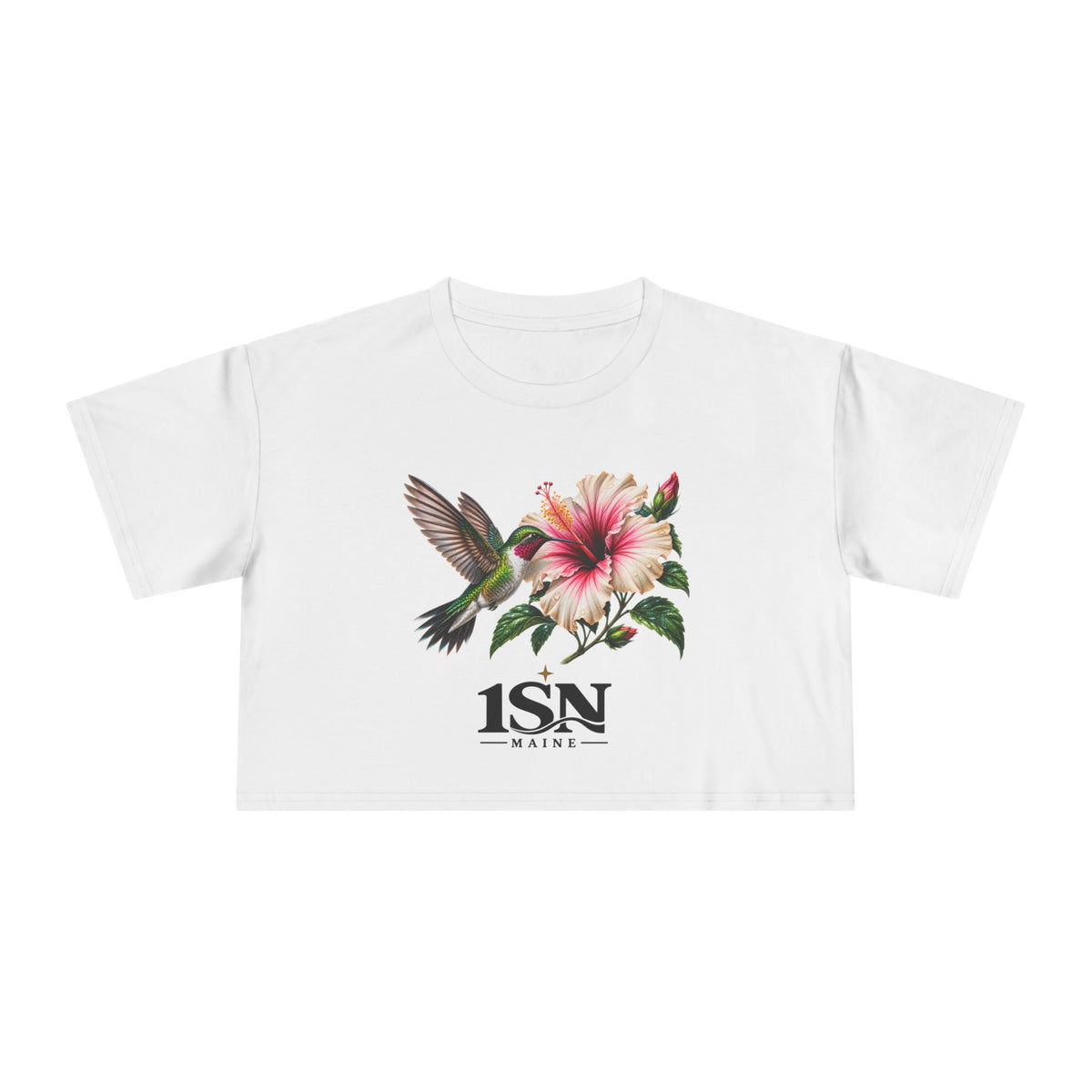 Hummingbird & Hibiscus Crop Tee — Floral Garden Graphic Women's Top