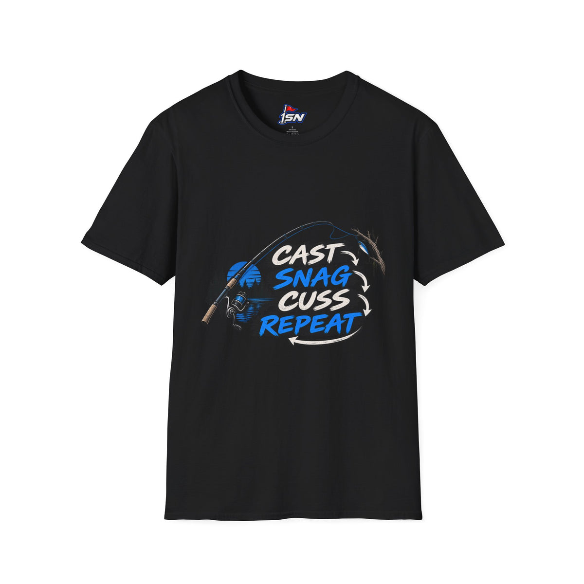 Cast. Snag. Cuss. Repeat. — Funny Fishing Graphic Tee
