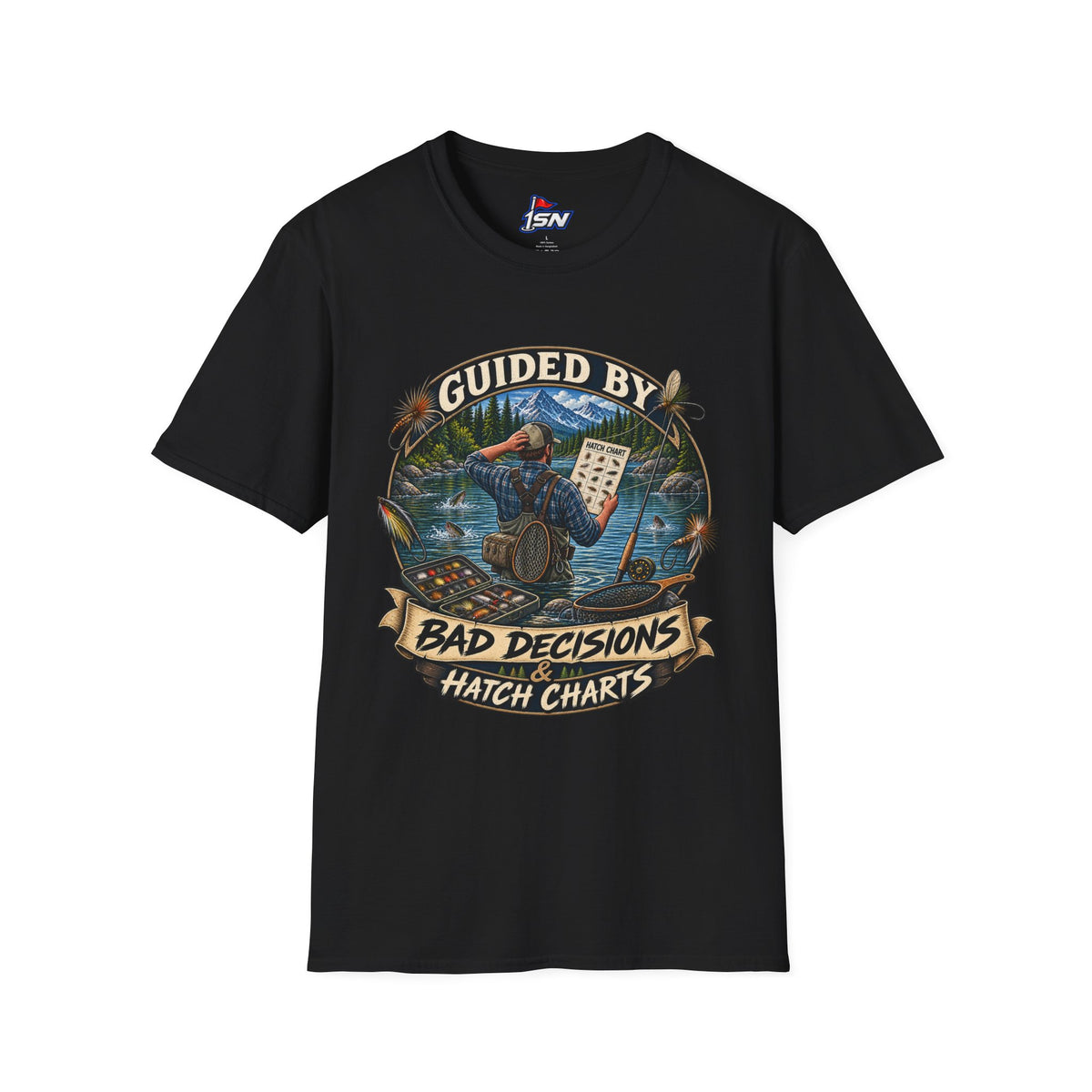 T-Shirt — "Guided By Bad Decisions" Fishing Hatch Chart Graphic Tee