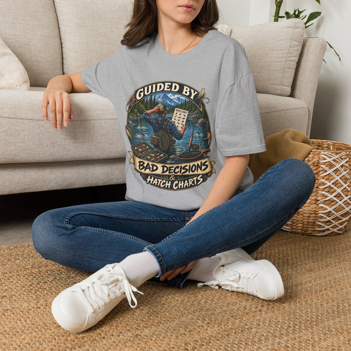 T-Shirt — "Guided By Bad Decisions" Fishing Hatch Chart Graphic Tee