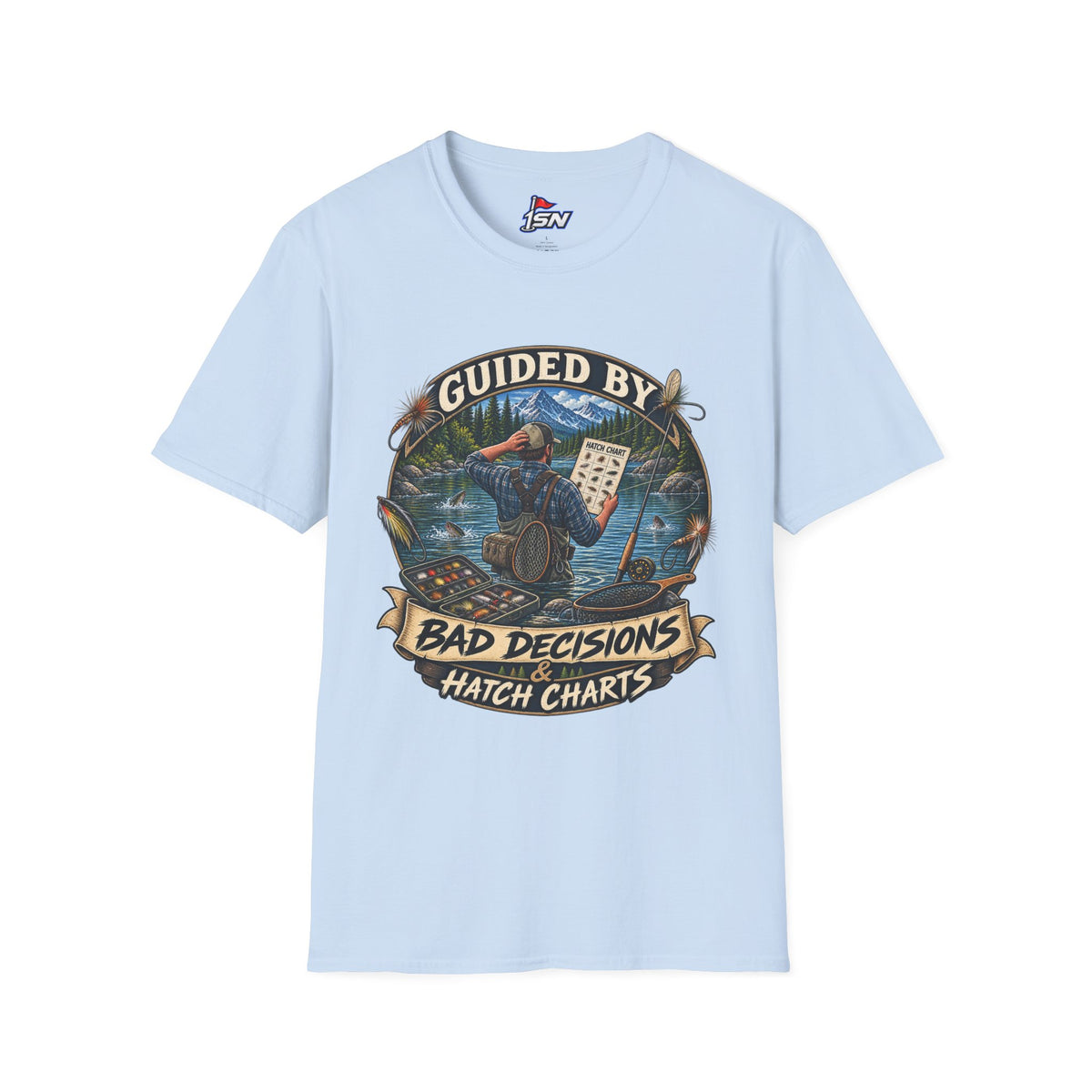 T-Shirt — "Guided By Bad Decisions" Fishing Hatch Chart Graphic Tee