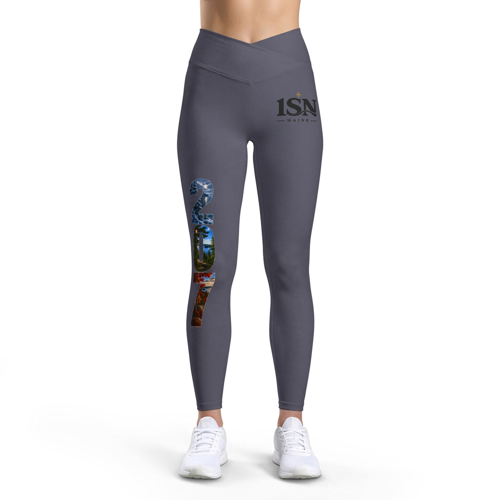 1SN 207 Women’s Luxe Leggings — V-Cut Waist Athletic Yoga Pants with Scenic Number Print