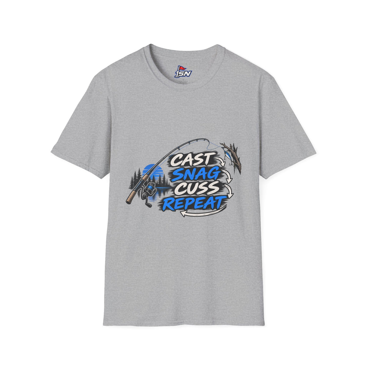 Cast. Snag. Cuss. Repeat. — Funny Fishing Graphic Tee