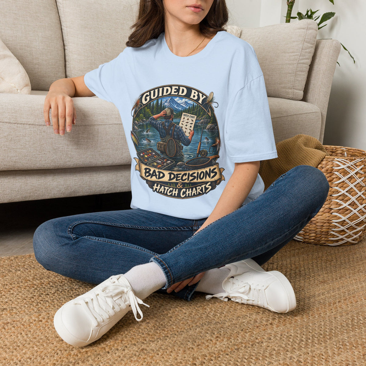T-Shirt — "Guided By Bad Decisions" Fishing Hatch Chart Graphic Tee