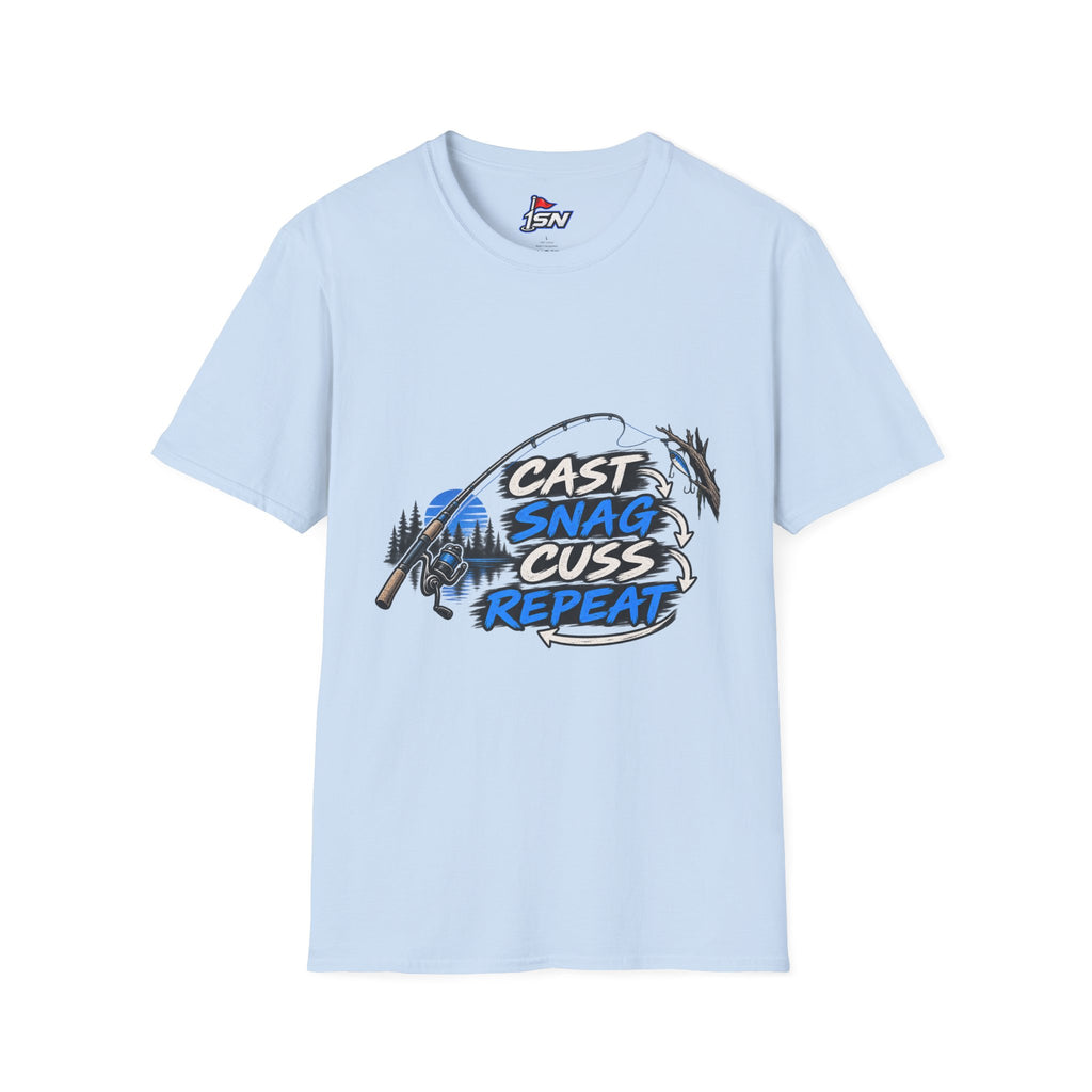Cast. Snag. Cuss. Repeat. — Funny Fishing Graphic Tee