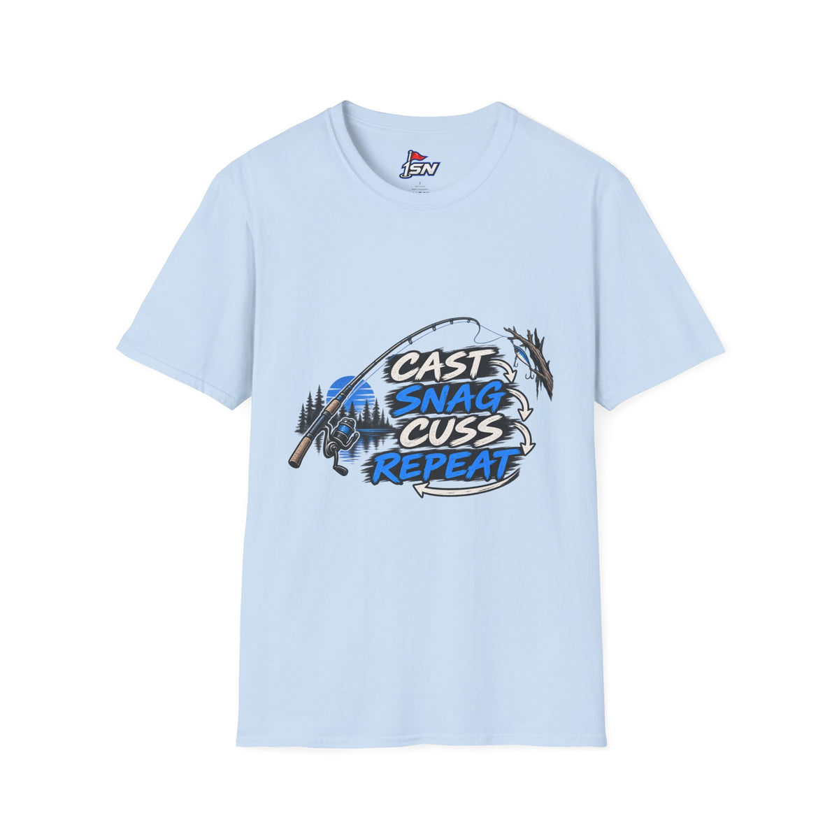 Cast. Snag. Cuss. Repeat. — Funny Fishing Graphic Tee
