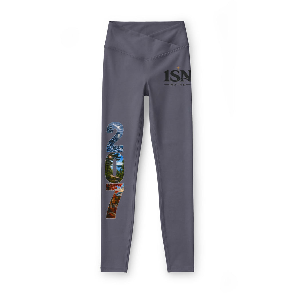 1SN 207 Women’s Luxe Leggings — V-Cut Waist Athletic Yoga Pants with Scenic Number Print
