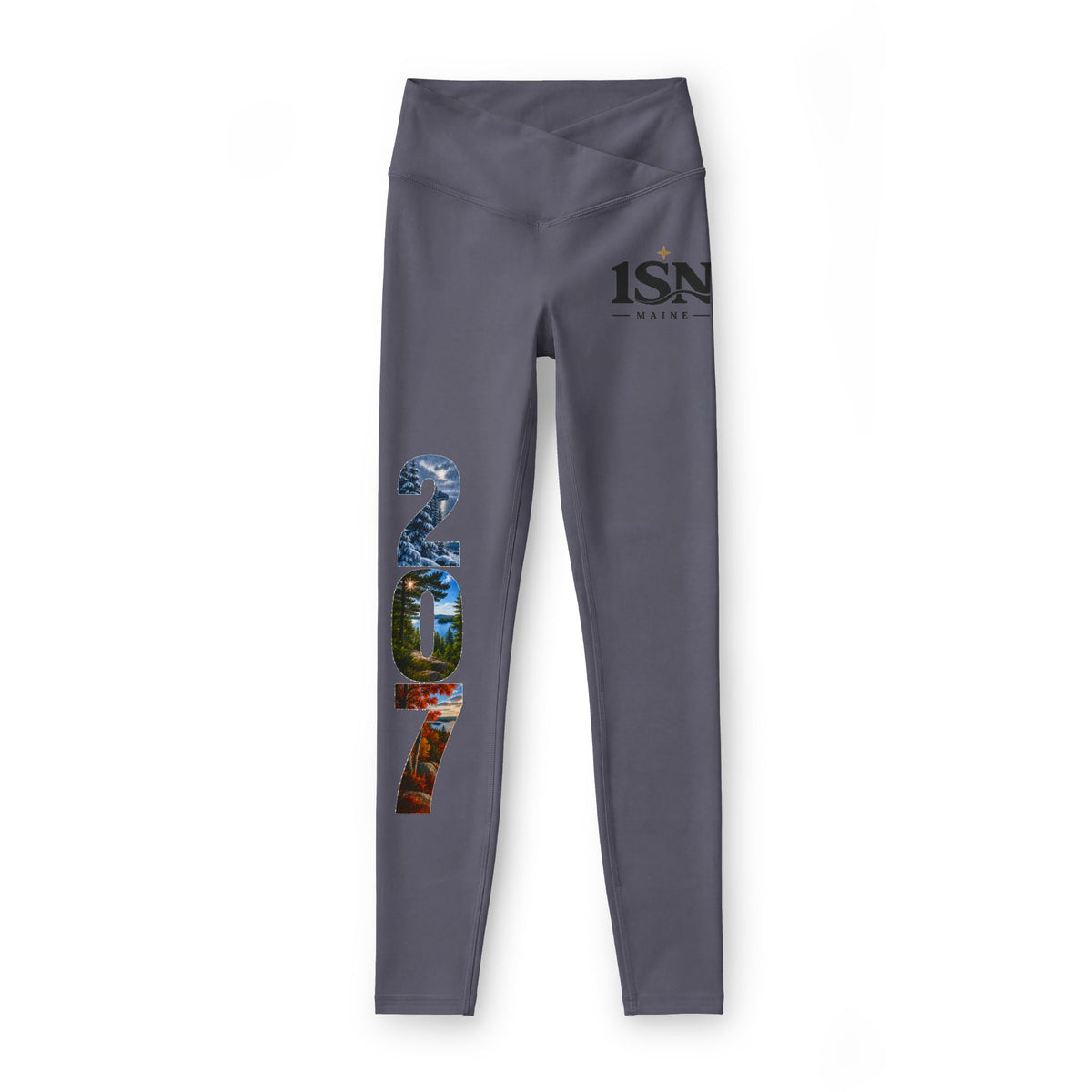 1SN 207 Women’s Luxe Leggings — V-Cut Waist Athletic Yoga Pants with Scenic Number Print