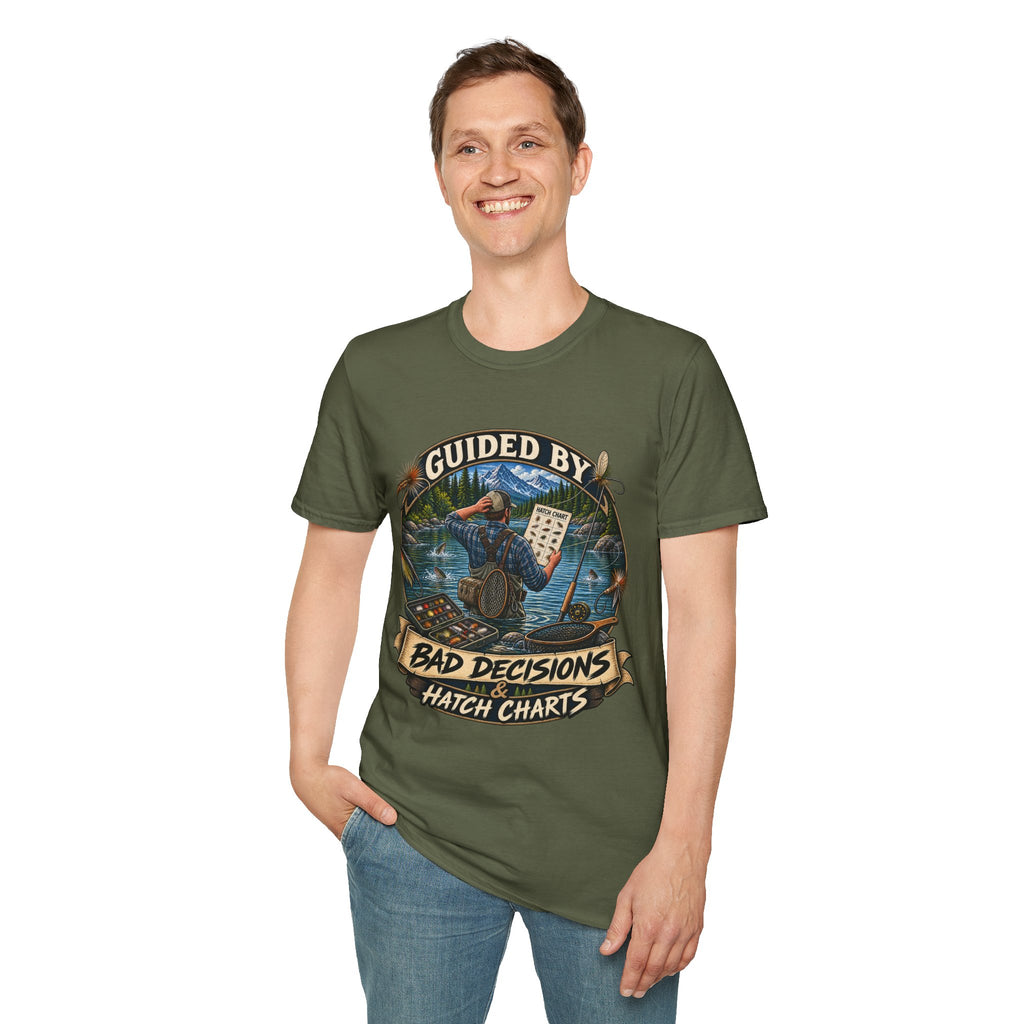 T-Shirt — "Guided By Bad Decisions" Fishing Hatch Chart Graphic Tee