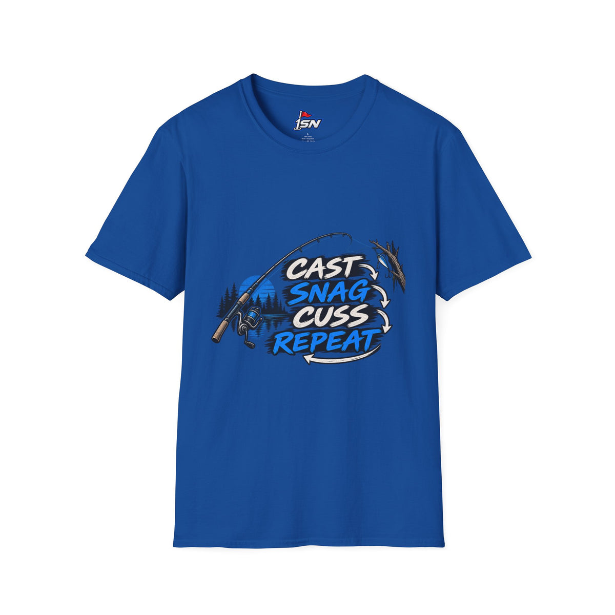 Cast. Snag. Cuss. Repeat. — Funny Fishing Graphic Tee