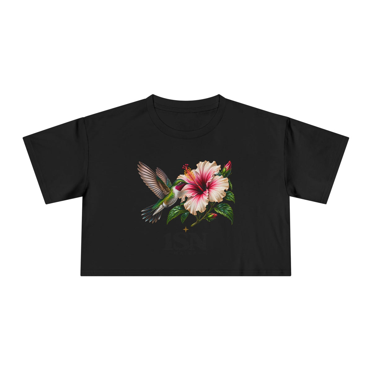 Hummingbird & Hibiscus Crop Tee — Floral Garden Graphic Women's Top