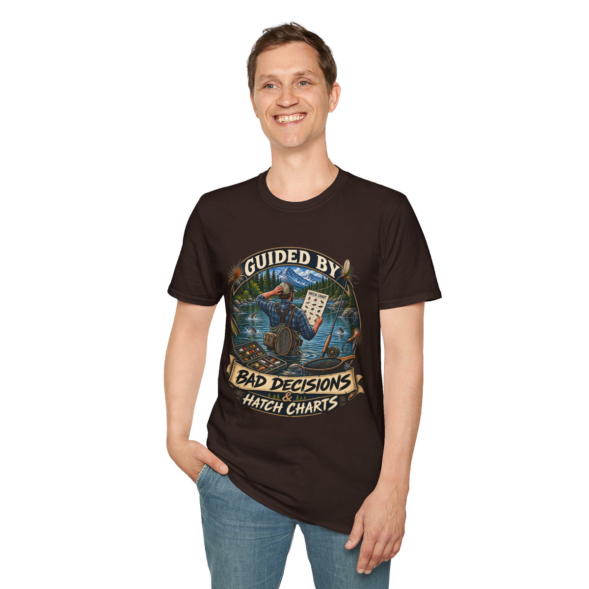 T-Shirt — "Guided By Bad Decisions" Fishing Hatch Chart Graphic Tee