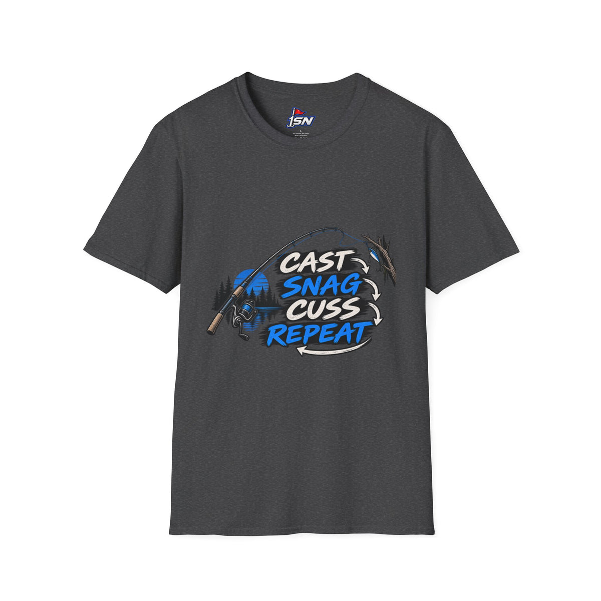 Cast. Snag. Cuss. Repeat. — Funny Fishing Graphic Tee