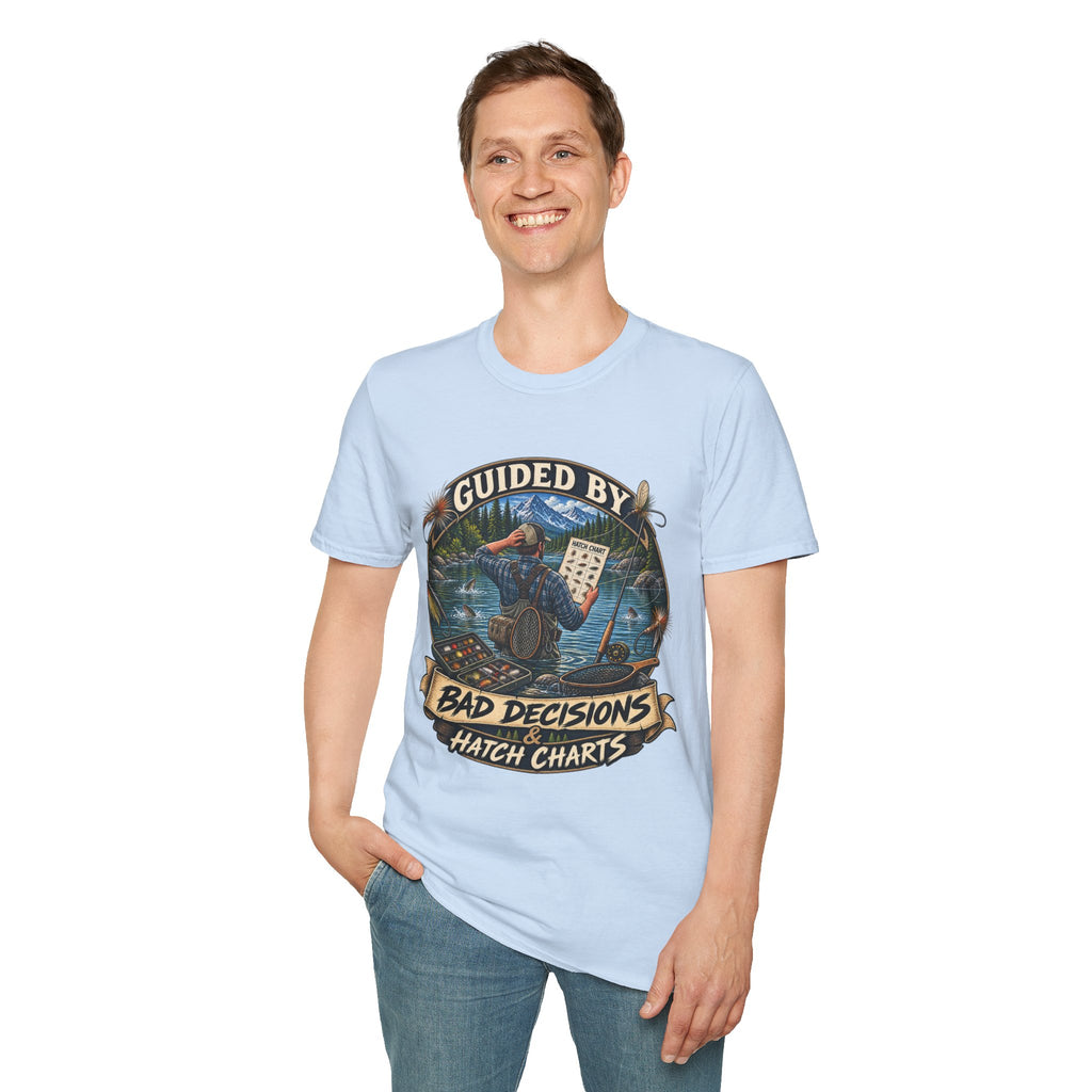 T-Shirt — "Guided By Bad Decisions" Fishing Hatch Chart Graphic Tee