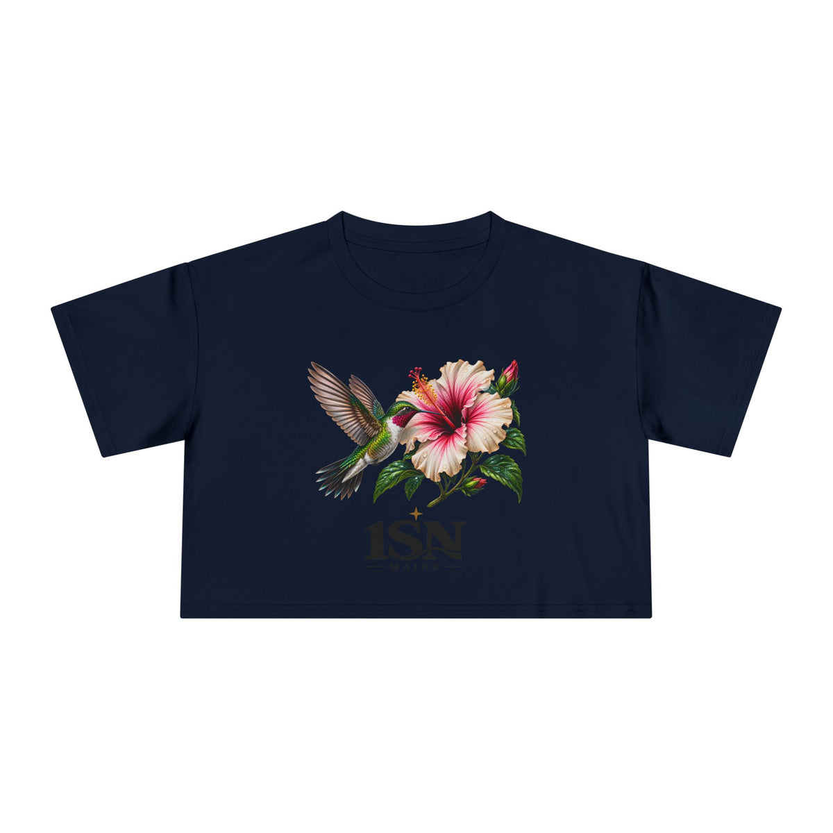 Hummingbird & Hibiscus Crop Tee — Floral Garden Graphic Women's Top