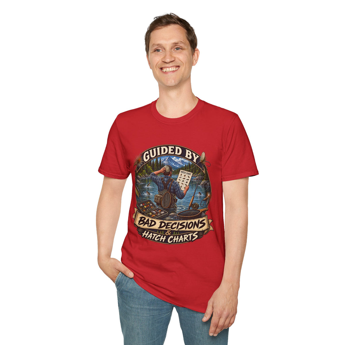 T-Shirt — "Guided By Bad Decisions" Fishing Hatch Chart Graphic Tee
