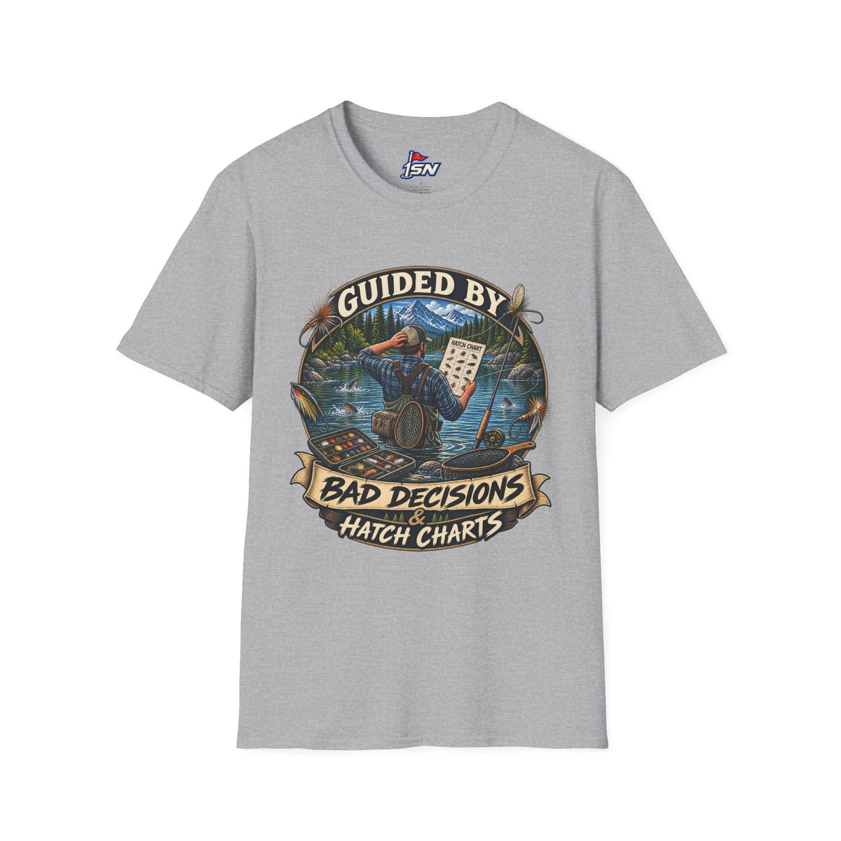 T-Shirt — "Guided By Bad Decisions" Fishing Hatch Chart Graphic Tee