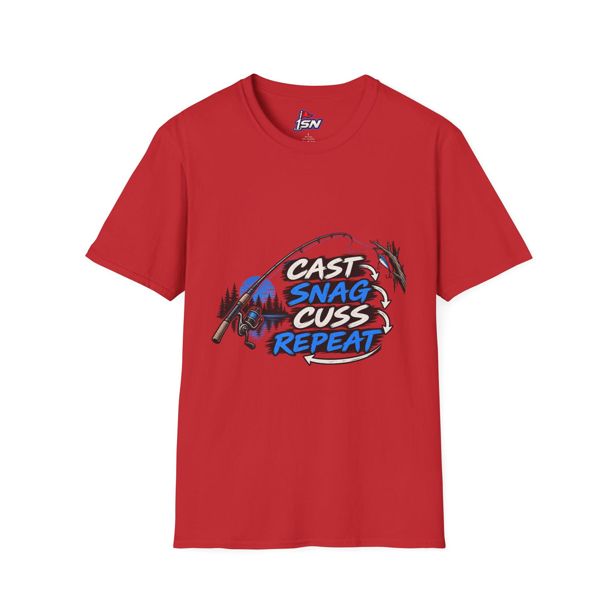 Cast. Snag. Cuss. Repeat. — Funny Fishing Graphic Tee