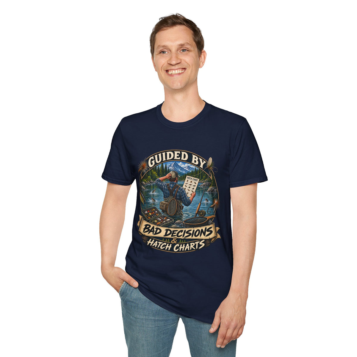 T-Shirt — "Guided By Bad Decisions" Fishing Hatch Chart Graphic Tee
