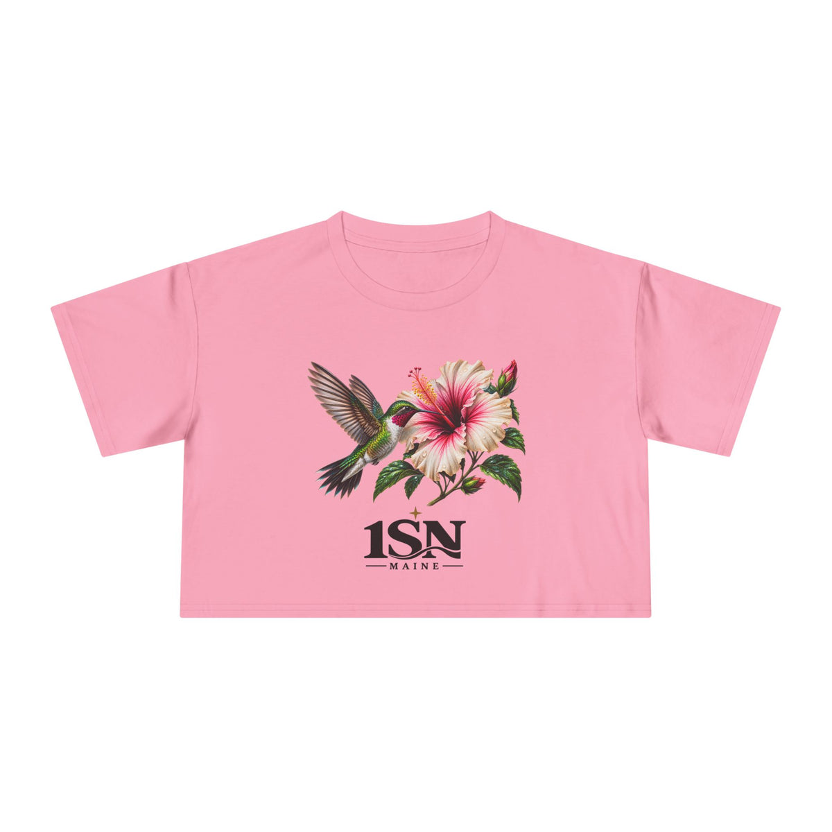 Hummingbird & Hibiscus Crop Tee — Floral Garden Graphic Women's Top